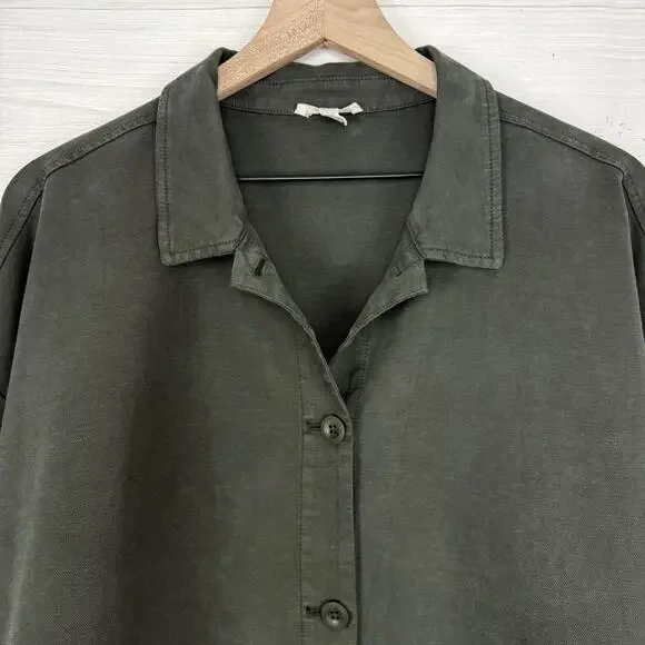 Eileen Fisher‎ Organic Cotton Hemp Jacket XL Green Utility Pockets Boxy Casual